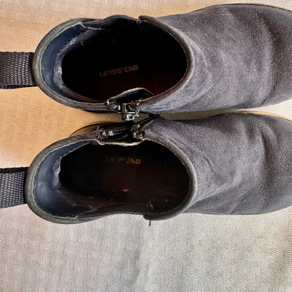 Lands End‎ Girls Black Suede Chelsea Boots Metallic Silver Heel Size 10M